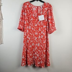 RIXO for Target Red Daisy Floral Puff Sleeve Swing Dress Size 16W/18W NWT